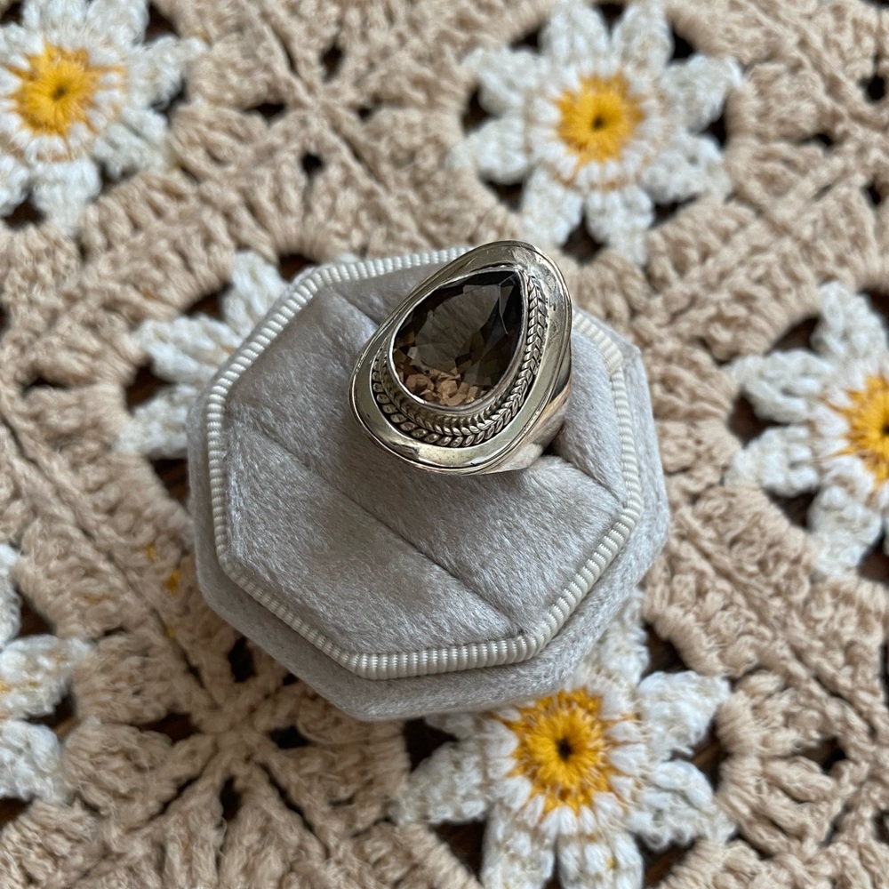 Smokey Quartz Sterling Silver Boho Statement Ring